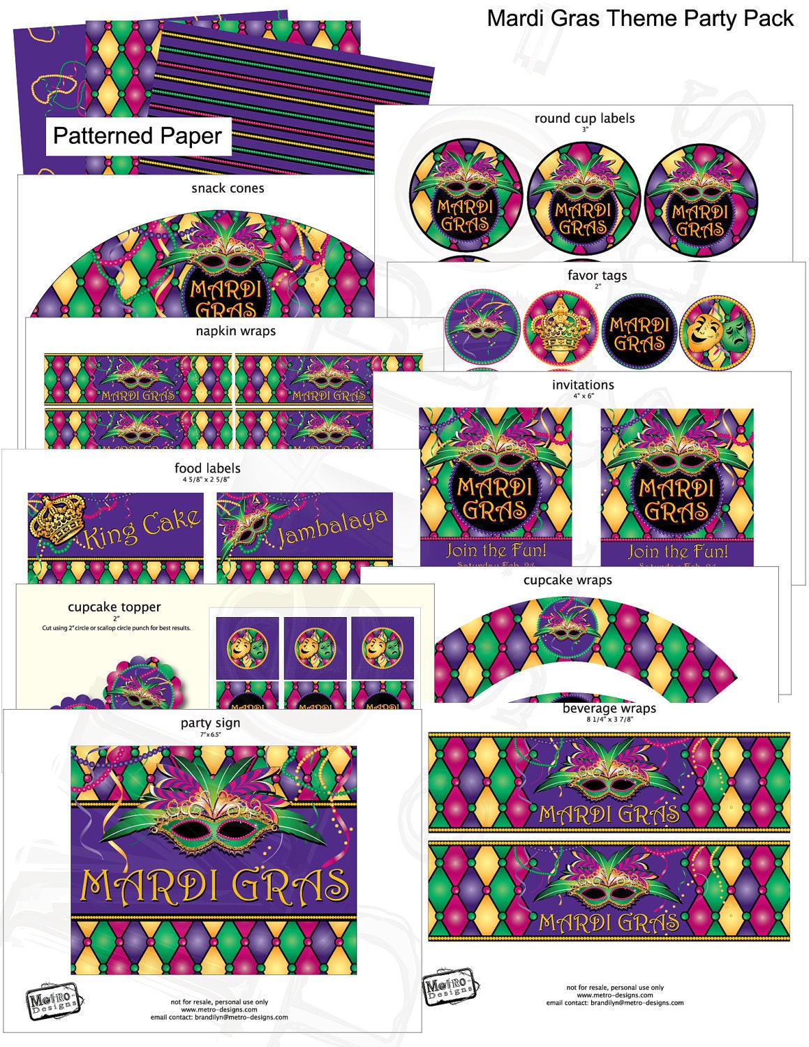 Mardi Gras Theme Party Package - Digital File, PRINTABLE, D.I.Y. - by Metro Events/Metro-Designs Il_570xn