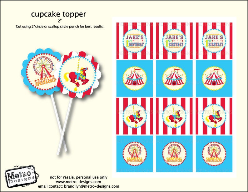 Carnival Theme Tags/Cupcake Toppers - Digital File Il_570xn