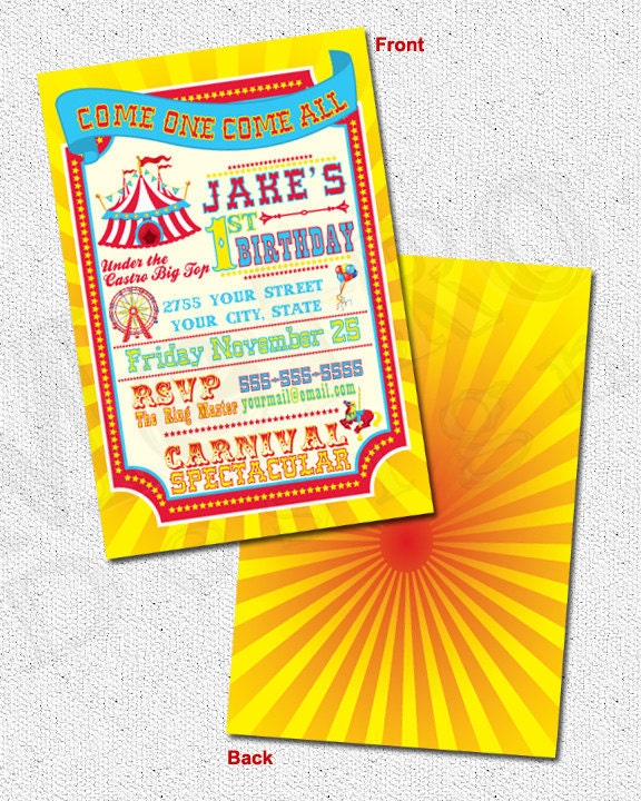 Circus Party Invitations - 25qty PRINTED Il_570xn