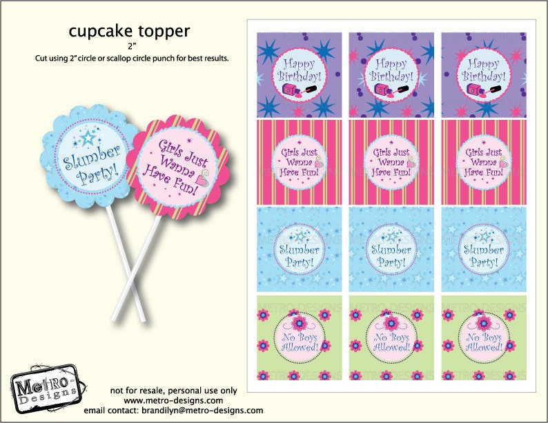 Slumber Party Cupcake Toppers, Digital File Il_570xn