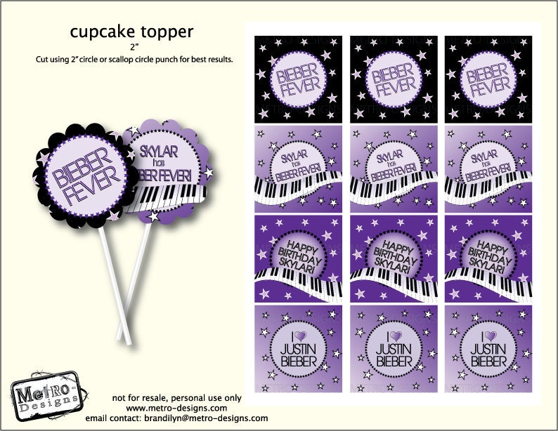 Justin Bieber, Cupcake Toppers- by Metro Events/Metro-Designs Il_570xn