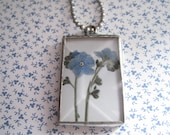 Silver Solder and Beveled Glass Rectangular Forget Me Not Pendant