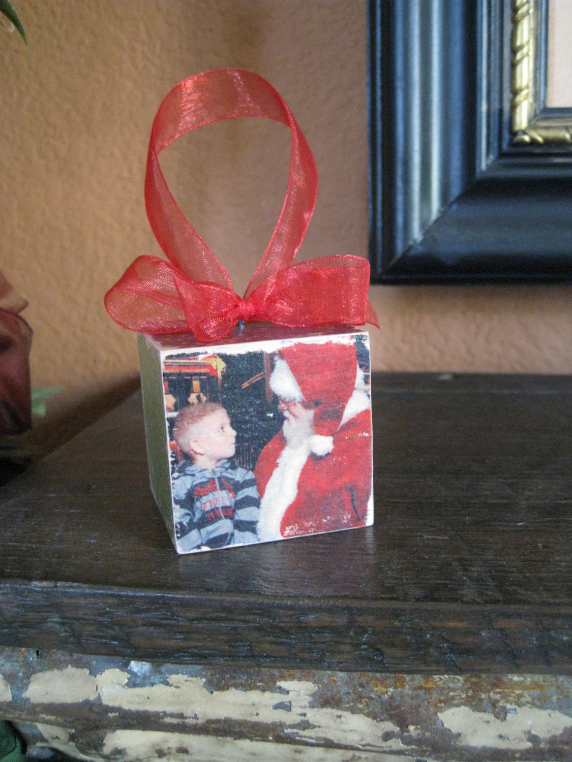 Custom Color Christmas Photo Block Ornament or Door Hanger
