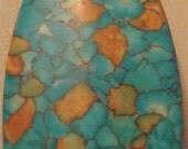 Aqua and Goldish Orange-Stained Glass Looking-Long Tear Drop Shaped-Pendant