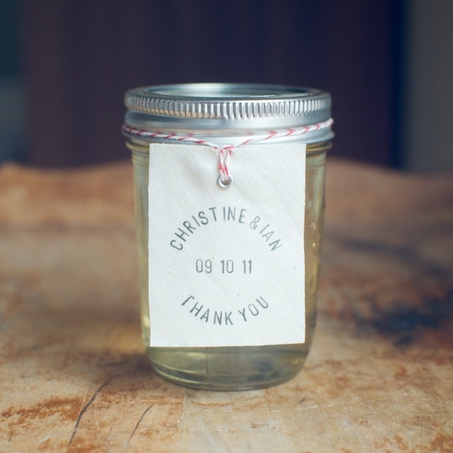 50 Wedding Thank You Muslin Eyelet Labels Hand-Stamped for Favors (Custom)