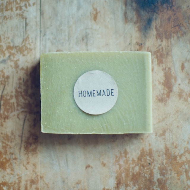 48 Homemade or Handmade Hand-Stamped Kraft Circle Stickers