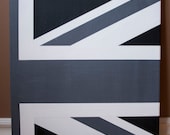 Union Jack, offset, black and white, 16 x 20, acrylic on canvas, hand painted original - OurJack