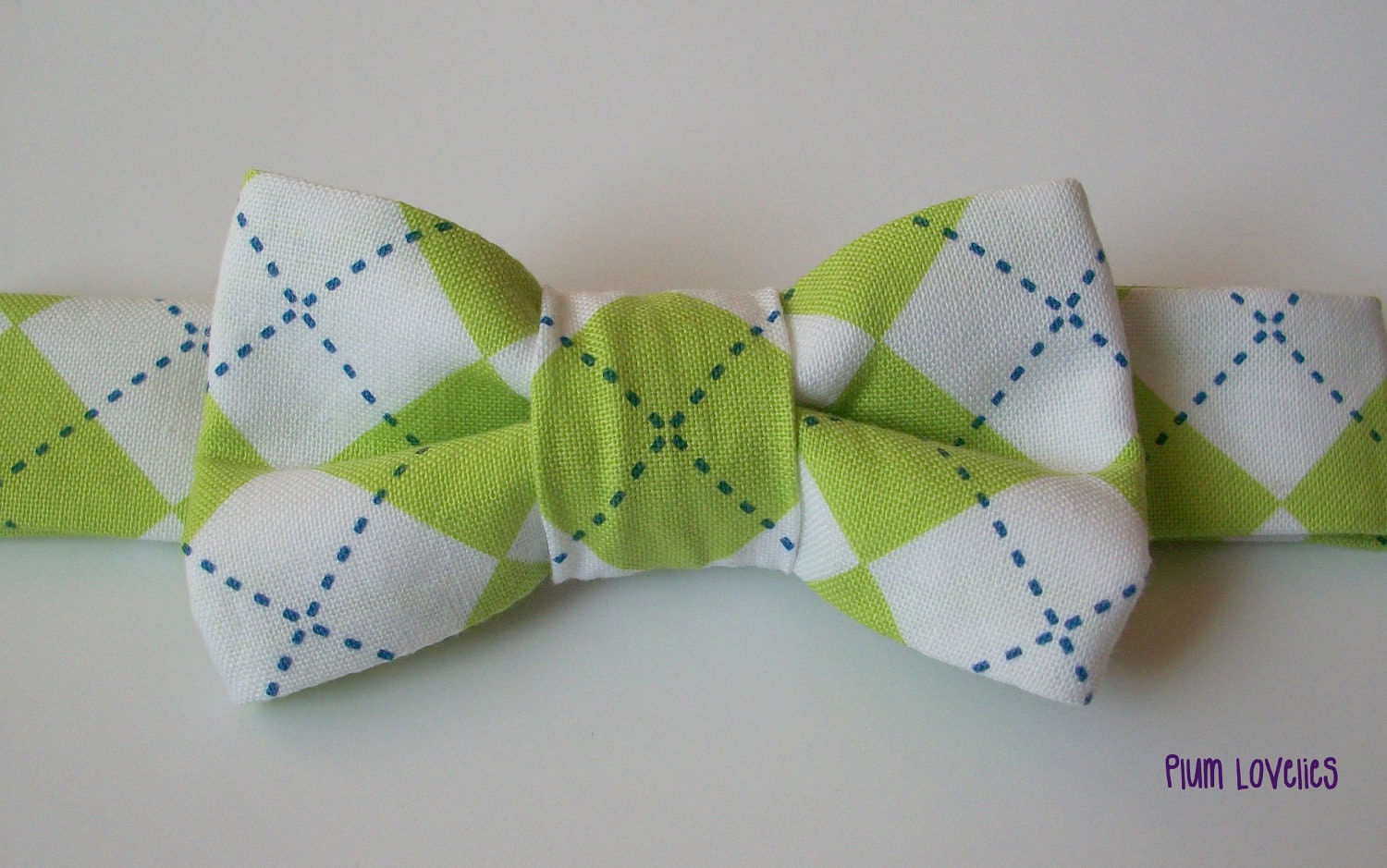 Argyle Baby Bowtie- Lime Green, Navy and White Toddler Bowtie