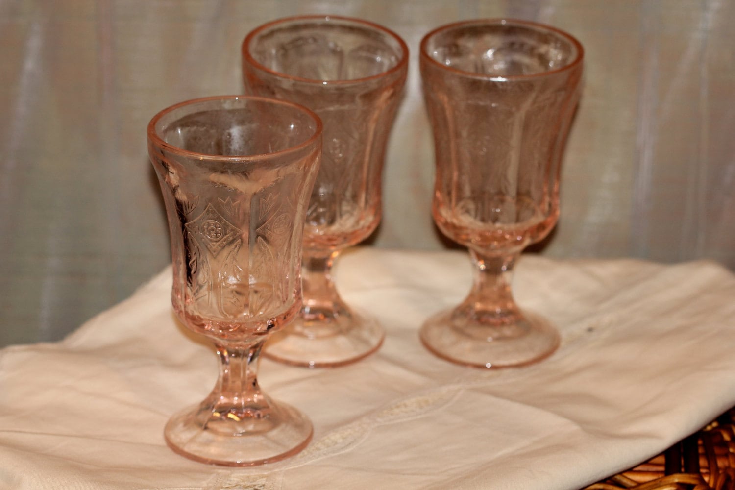 Indiana Glass Pink Madrid Recollection Pattern Footed Water Goblet