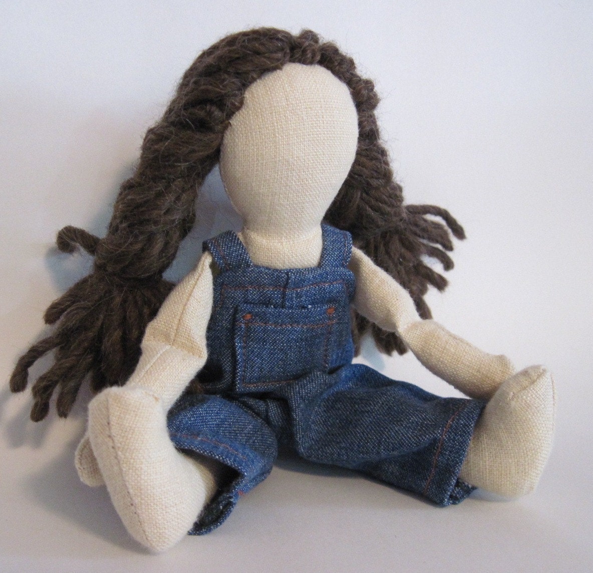 7" ecofriendly soft cloth doll with brown wool hair