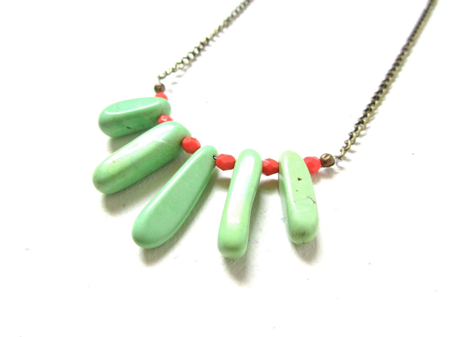 Mint & Coral Statement Necklace, Stone, Modern, Gift For Her