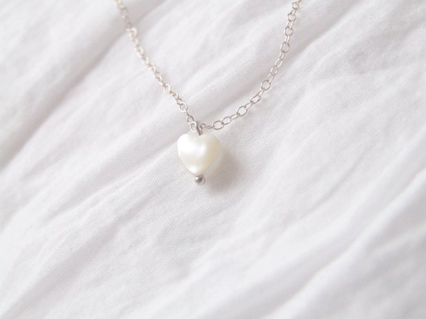 Ivory Heart - pearl heart necklace - sterling silver chain - mother of pearl - delicate bridal or everyday jewelry - simple