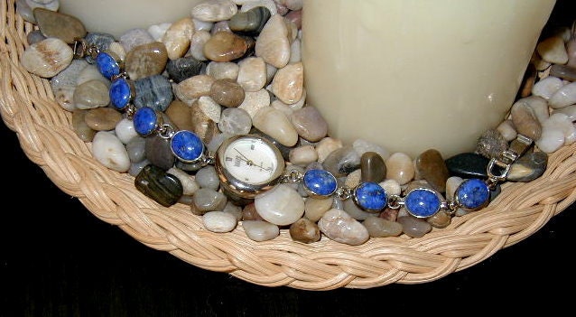 Sterling Silver with LAPIZ LAZULI Gems Band WATCH - Free Shipping