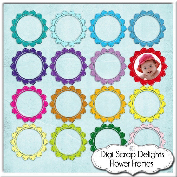 Digital Frames Pack 5 (Flower Frames Clip art for cards, design, scrapbooking - commercial use OK), Instant Download