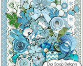 Digital Scrapbooking :Hummingbird Scrapbook Kit (Blue & Green), Instant Download