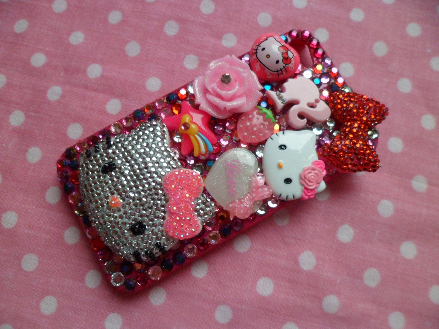 Bling Rhinestone Hello Kitty Head Kawaii iPhone 4 Cell Phone Case