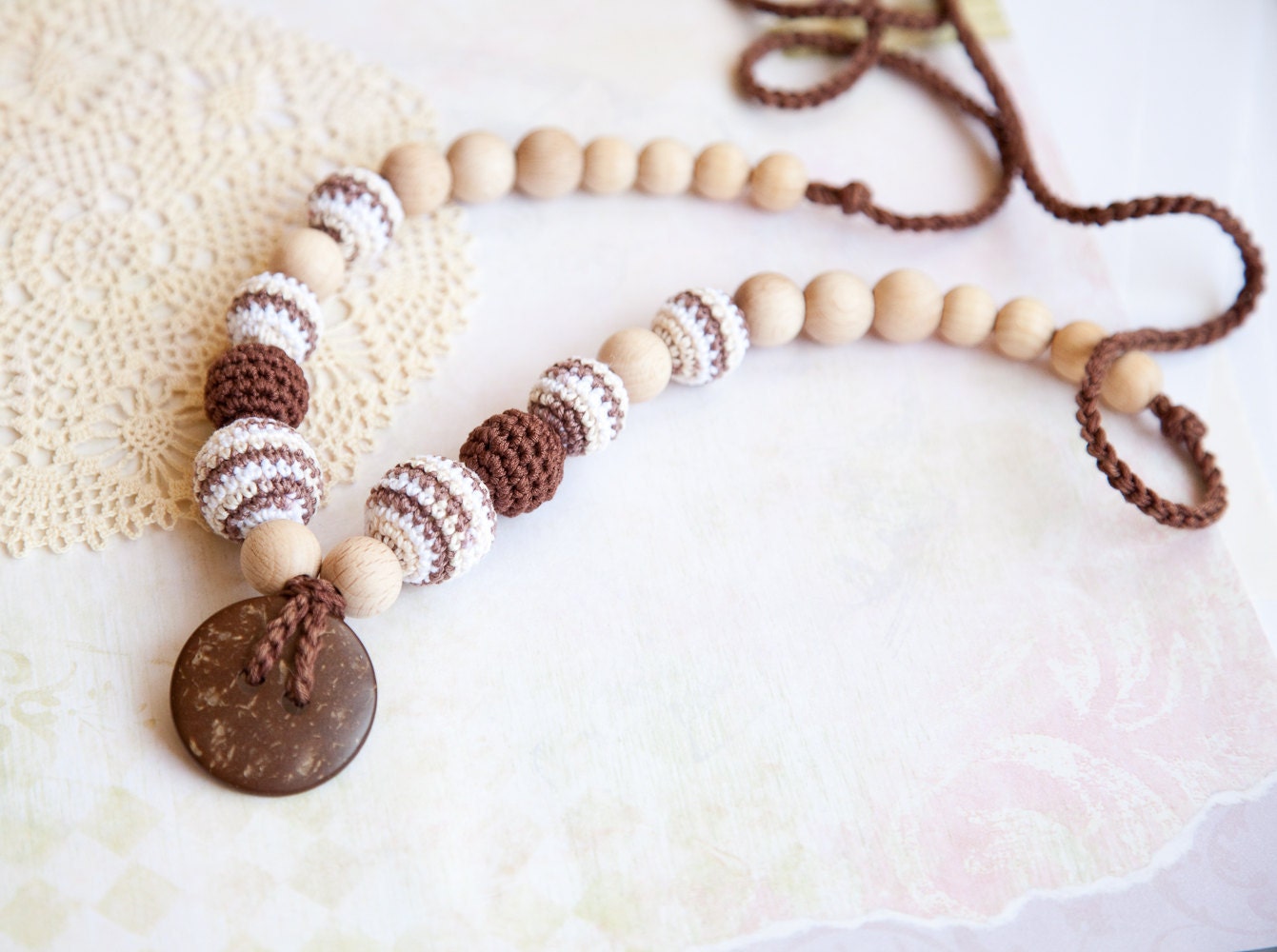 Nursing Necklace - Teething Necklace with a coconut button - Wrap Baby Carrier Sling Accessory