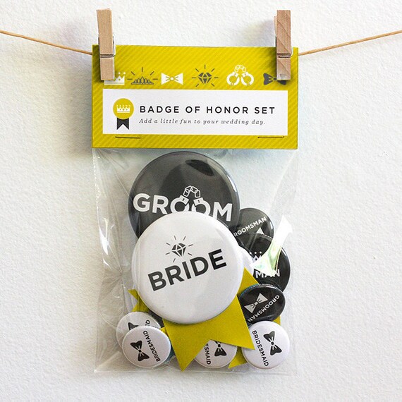 Bride and Groom Button Set - Yellow
