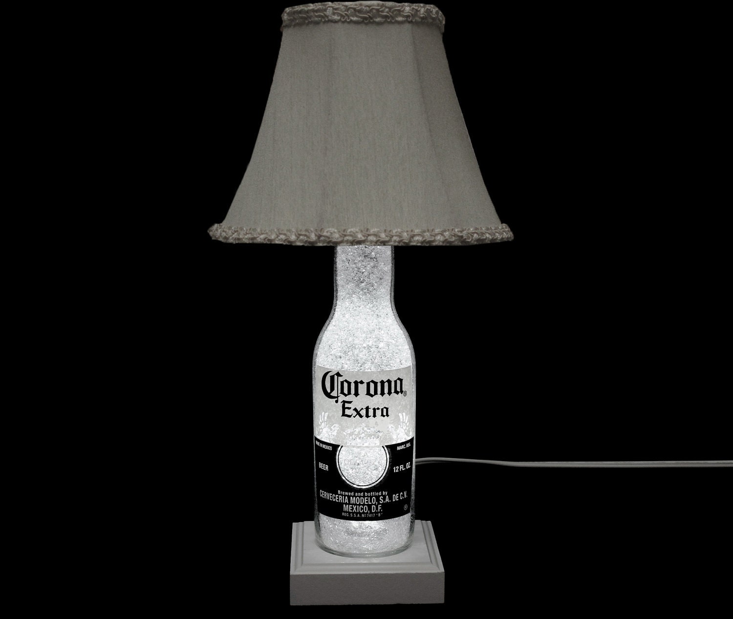 Corona Beer Bottle Lamp -11 Year LED- With Shade -"Diamond Like" Glass Crystals on Inside Surface/ Intense Sparkle & Glow