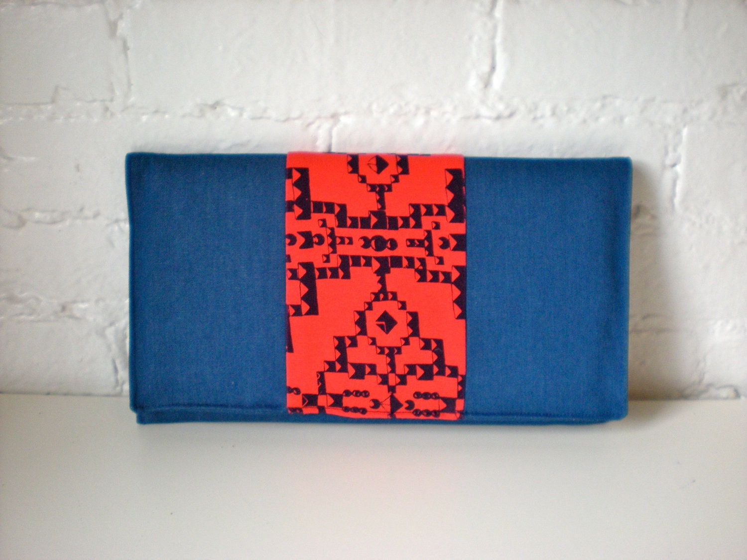 Blue Denim Clutch with red and blue screenprint