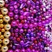 Original wall art Spring flower, pink and yellow, blue, whimsical Mardi Gras bead mosaic, collage