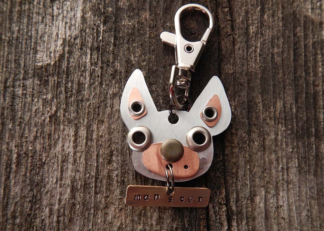 Keychain ID Key Chain Tag Boston Terrier Breed Dog Pet Lover Copper Aluminum Custom Rivets Stamped