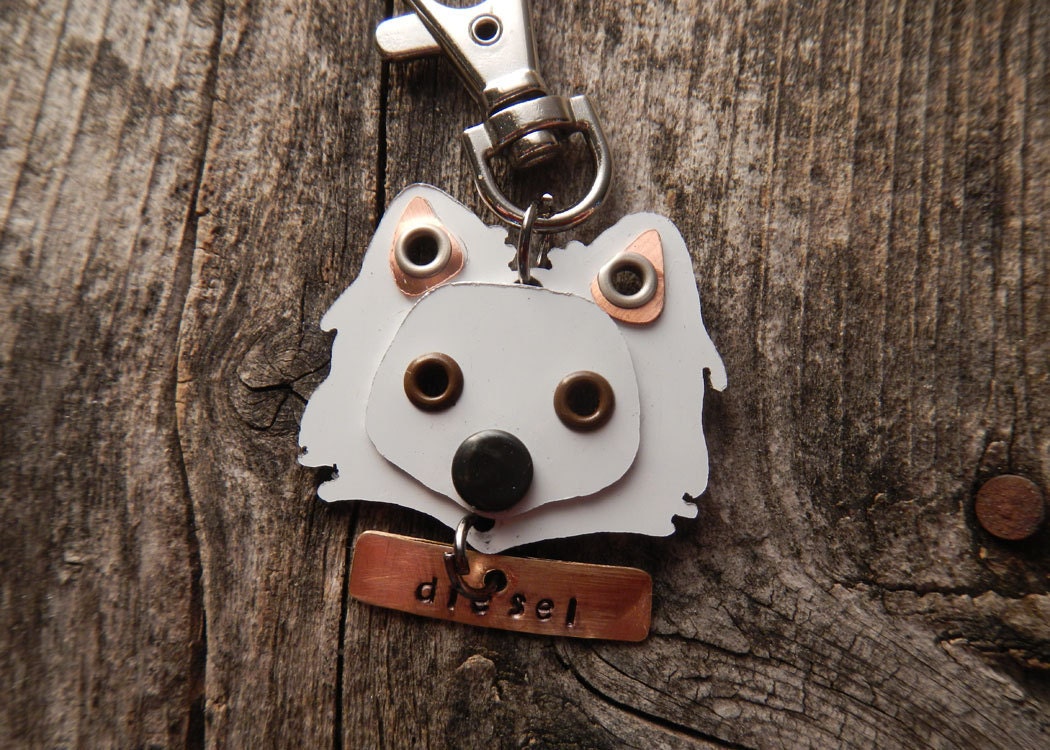 Keychain ID Key Chain Tag American Eskimo Dog Breed Dog Pet Lover Copper Aluminum Custom Rivets Stamped