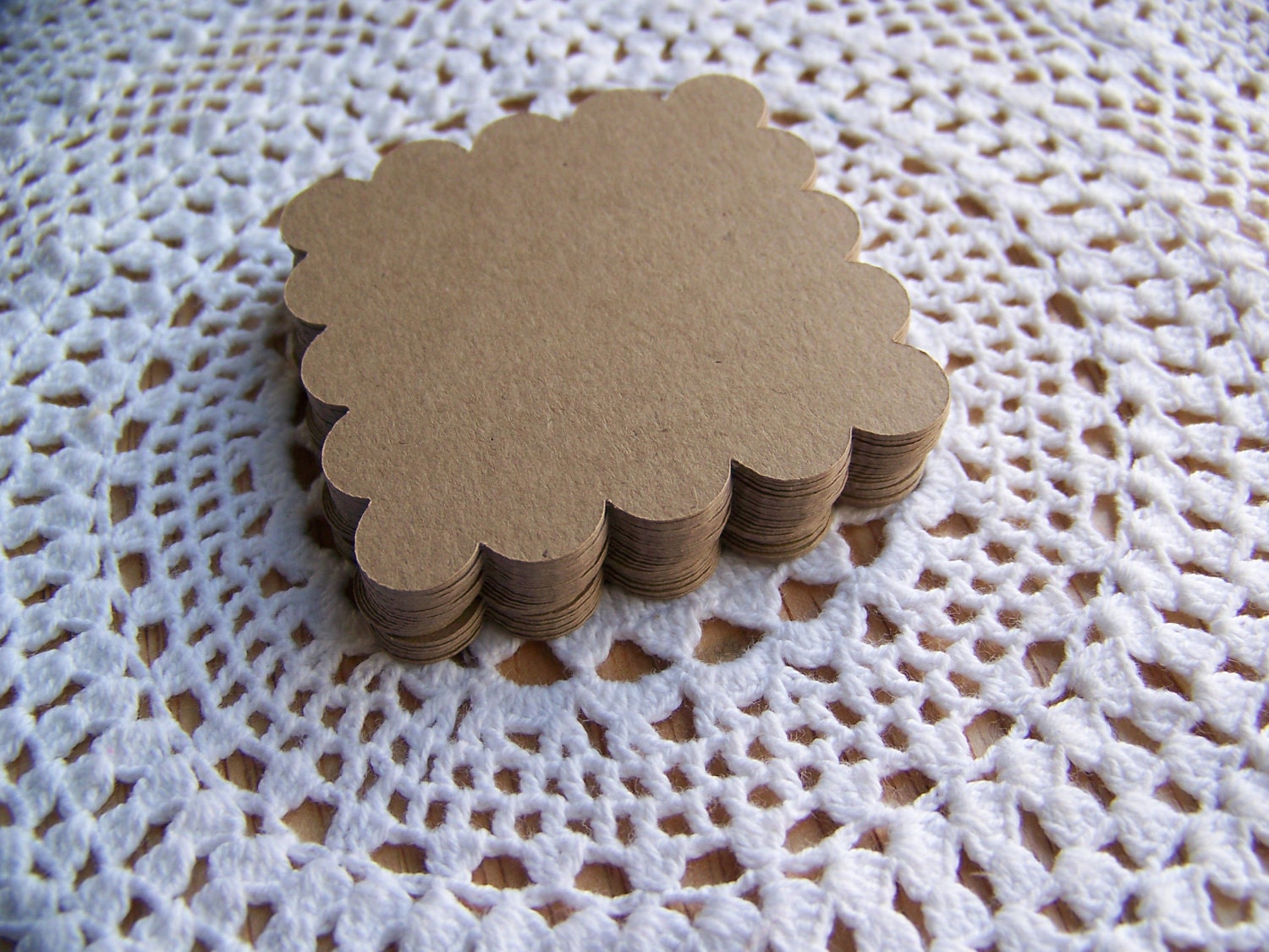 Escort Cards Scalloped Squares for Labels Scrapbooking, Paper Crafts, Journal Spot, Wedding Favor Tags Set of 25