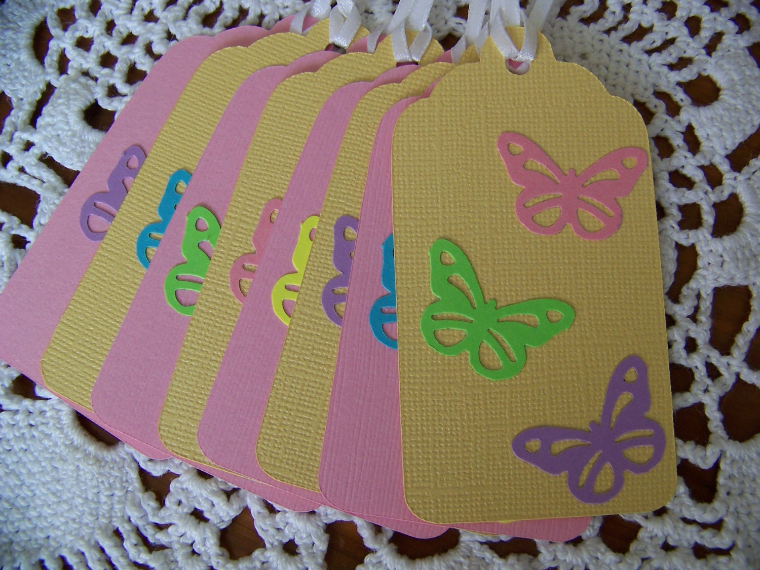 Butterfly Gift Tags Pink and Yellow Pastel Baby Shower Girls Birthday Party - Set of 8