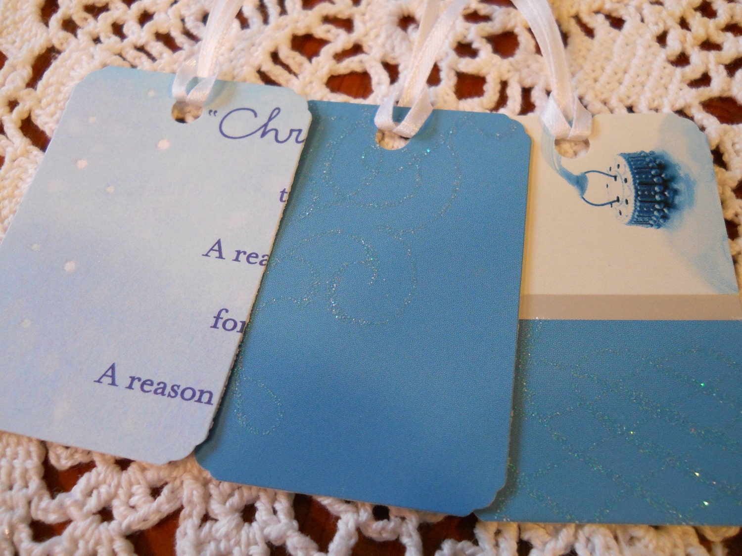Christmas Gift Tags Upcycled Party Favor Tag Blue Winter Church Set of 12