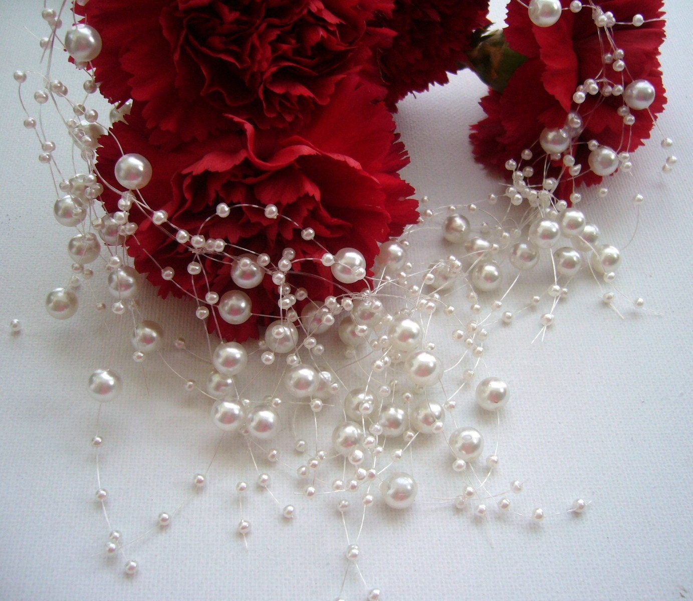 Floating Necklace and Earrings Set - Faux Pearl Handmade Fashion Jewellery