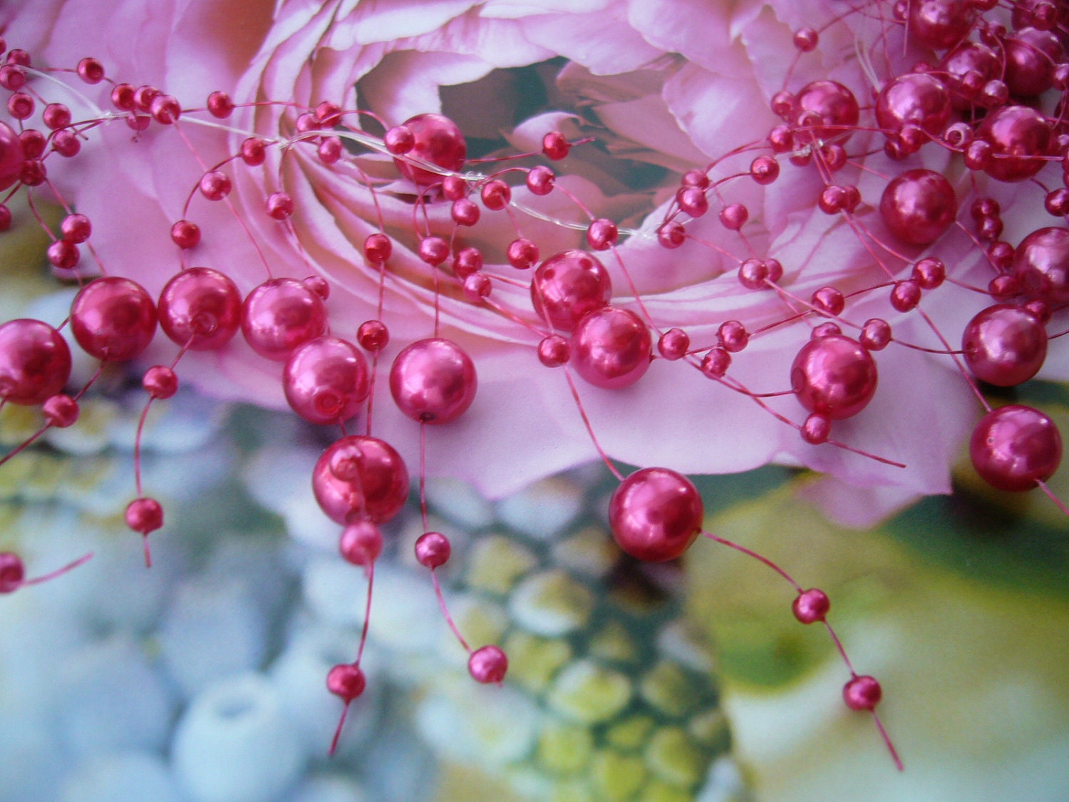 Pink Necklace - Floating Pearl Necklace Choker - Handmade Fashion Jewellry