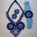 Crochet Necklace - Navy Blue Necklace, Earrings and Bracelet - Circle Set