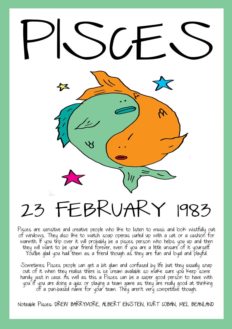 ZODIAC - star sign HOROSCOPE POSTER - personalized A3 poster of your horoscope with your name and date of birth