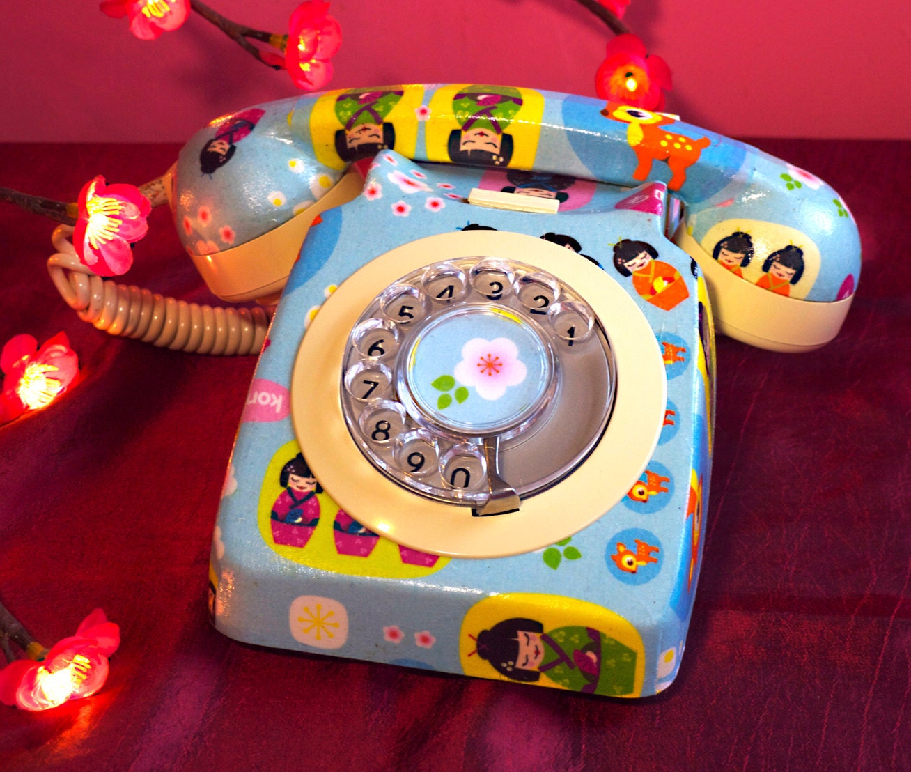 Unique Geisha Kawaii Upcycled Decorated Vintage Rotary Phone FULLY WORKING