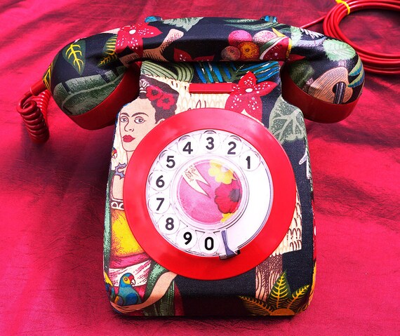 Unique Frida Kahlo Upcycled Decorated Vintage Rotary Phone FULLY WORKING