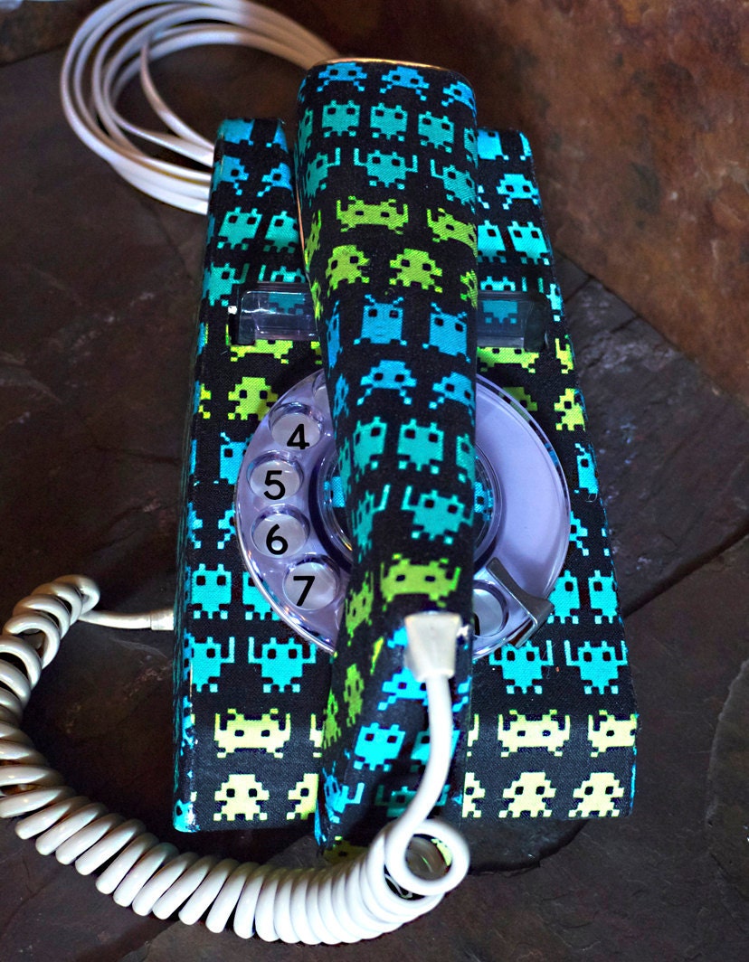 Unique Space Invaders Upcycled Decorated Vintage Rotary Trimphone FULLY WORKING