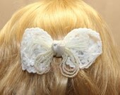Pink or Ivory - Vintage Style Flower Girls Handmade Bridal Wedding Party Cocktail Bow Crystal Hair Clip