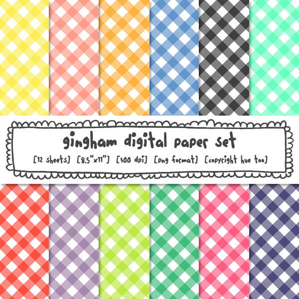 gingham digital paper printable paper colorful patterned by huetoo