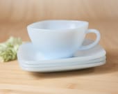 Charm Azurite Saucers & Cup by Fire King, Anchoring Hocking (set of 5 saucers, 1 cup)