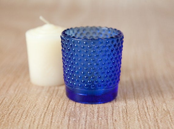 Blue Hobnail Glass Votive Candle Holder by lazydaysrelics on Etsy