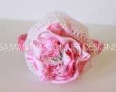 Vintage Pink Flower Headband- "Pink Shabby Chic"