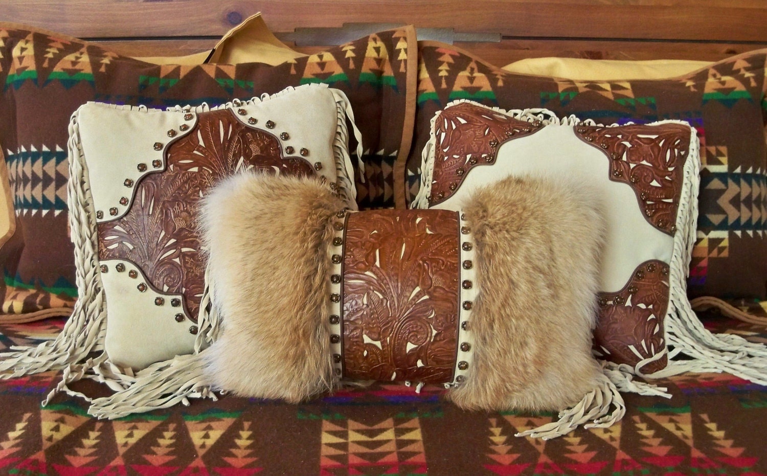 Western leather fur pillow home decor by stargazermercantile