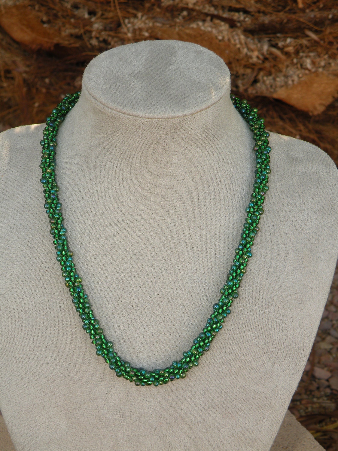 Green Beaded Kumihimo Necklace