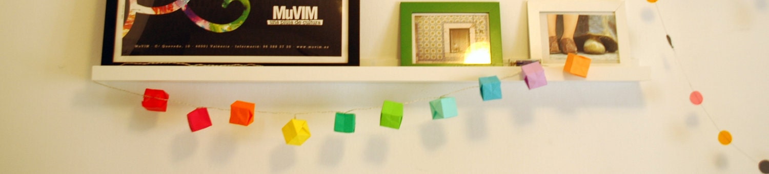 Rainbow. Origami colorful LED light garland.