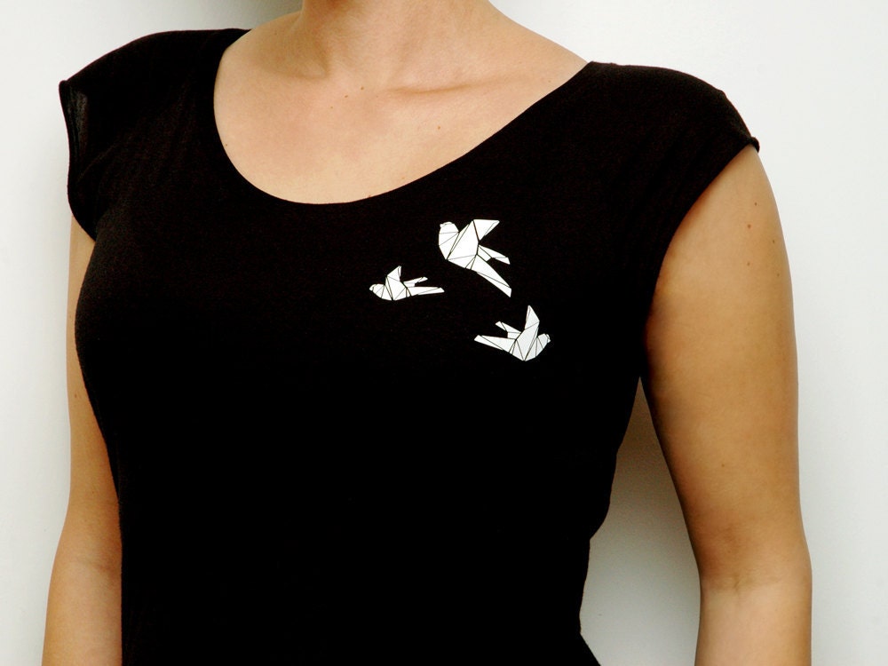 BIO fairtrade Shirt ORIGAMI BIRD, black