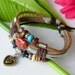 Genuine Hemp Leather Bracelet Wristband With Beautiful Turquoise Beads and Heart Pendant