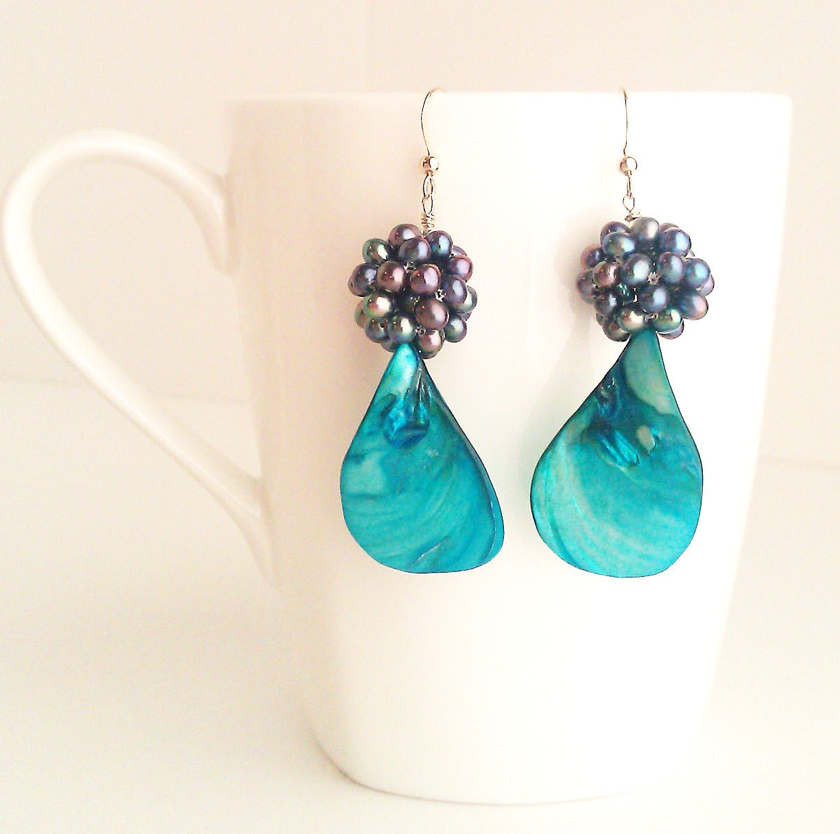 Turquoise Earrings. Green Earrings. Blue Shell Earrings. Teal Earrings. Teal Green Earrings. Blue Green. Sterling Silver. Kluster.