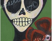 Day of the Dead Flower in Red Portait skeletons print