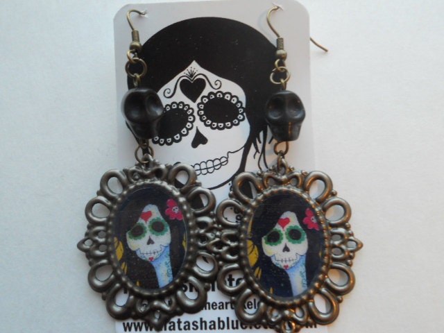 Day of the Dead Audrey Sugar Skull Psychobilly Earrings
